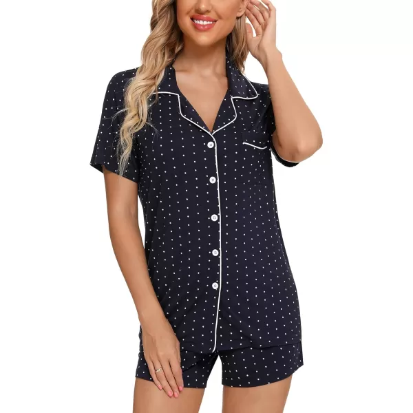 Leikar Womens Button Down Pajama Sets Bride Pajamas Sets Sleepwear Shorts Lounge SetAnavy Blue Dotwith Shorts Pocket
