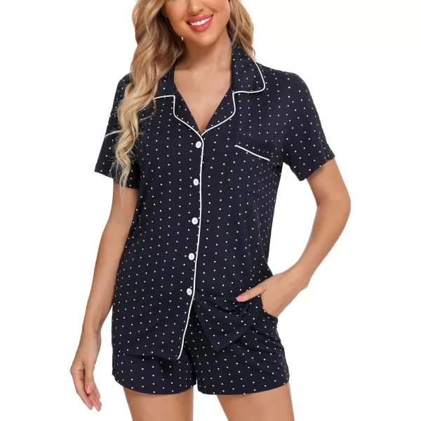 Leikar Womens Button Down Pajama Sets Bride Pajamas Sets Sleepwear Shorts Lounge SetAnavy Blue Dotwith Shorts Pocket