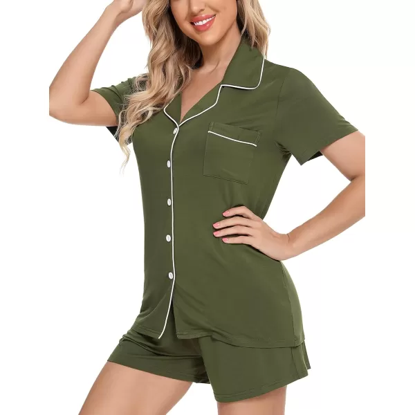 Leikar Womens Button Down Pajama Sets Bride Pajamas Sets Sleepwear Shorts Lounge SetAolive Greenwith Shorts Pocket