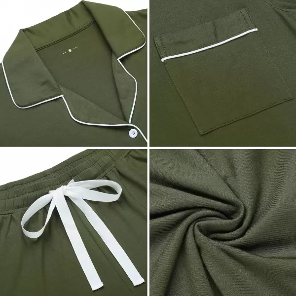 Leikar Womens Button Down Pajama Sets Bride Pajamas Sets Sleepwear Shorts Lounge SetAolive Greenwith Shorts Pocket