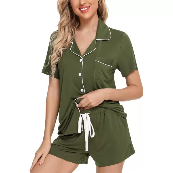 Leikar Womens Button Down Pajama Sets Bride Pajamas Sets Sleepwear Shorts Lounge SetAolive Greenwith Shorts Pocket