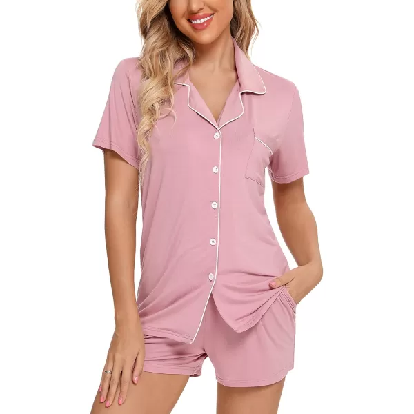 Leikar Womens Button Down Pajama Sets Bride Pajamas Sets Sleepwear Shorts Lounge SetApinkwith Shorts Pocket