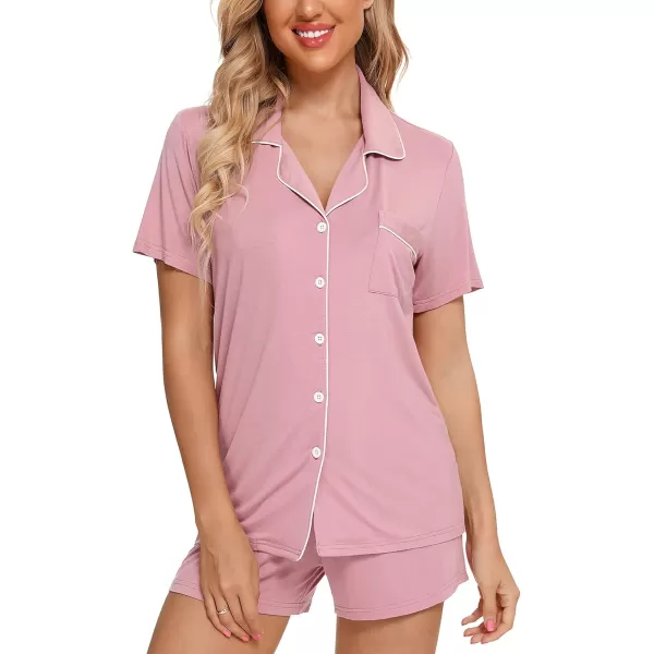 Leikar Womens Button Down Pajama Sets Bride Pajamas Sets Sleepwear Shorts Lounge SetApinkwith Shorts Pocket