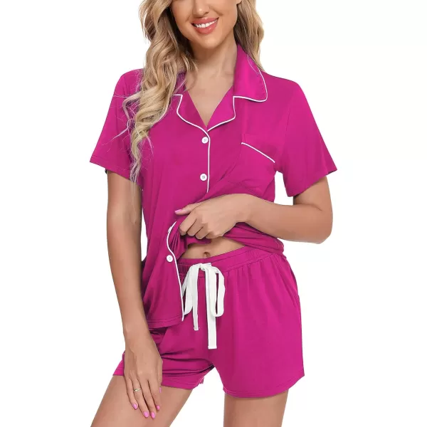 Leikar Womens Button Down Pajama Sets Bride Pajamas Sets Sleepwear Shorts Lounge SetArose Redwith Shorts Pocket