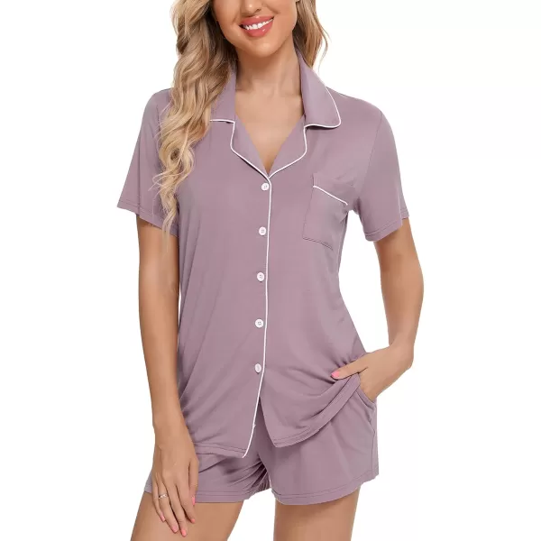 Leikar Womens Button Down Pajama Sets Bride Pajamas Sets Sleepwear Shorts Lounge SetAvioletwith Shorts Pocket