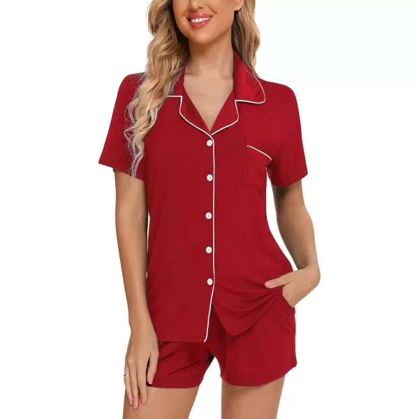 Leikar Womens Button Down Pajama Sets Bride Pajamas Sets Sleepwear Shorts Lounge SetAwine Redwith Shorts Pocket