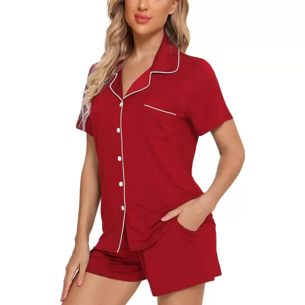 Leikar Womens Button Down Pajama Sets Bride Pajamas Sets Sleepwear Shorts Lounge SetAwine Redwith Shorts Pocket