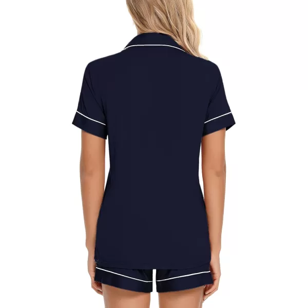 Leikar Womens Button Down Pajama Sets Bride Pajamas Sets Sleepwear Shorts Lounge SetBnavy Blue