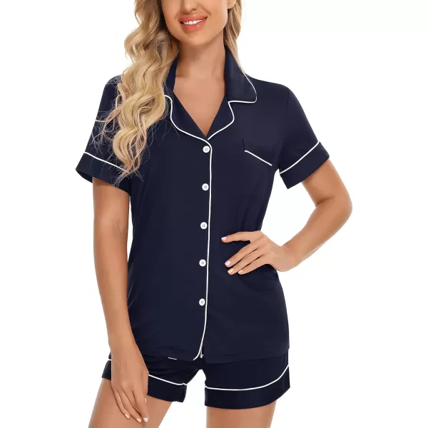 Leikar Womens Button Down Pajama Sets Bride Pajamas Sets Sleepwear Shorts Lounge SetBnavy Blue