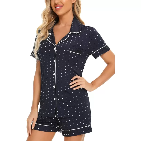 Leikar Womens Button Down Pajama Sets Bride Pajamas Sets Sleepwear Shorts Lounge SetBnavy Blue Dot