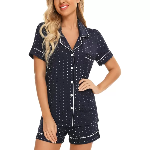 Leikar Womens Button Down Pajama Sets Bride Pajamas Sets Sleepwear Shorts Lounge SetBnavy Blue Dot