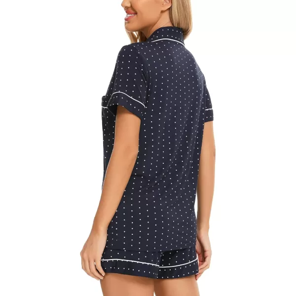Leikar Womens Button Down Pajama Sets Bride Pajamas Sets Sleepwear Shorts Lounge SetBnavy Blue Dot