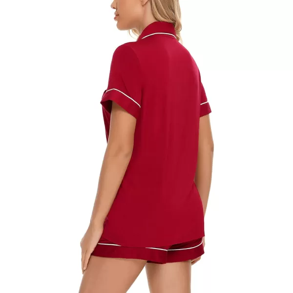 Leikar Womens Button Down Pajama Sets Bride Pajamas Sets Sleepwear Shorts Lounge SetBwine Red