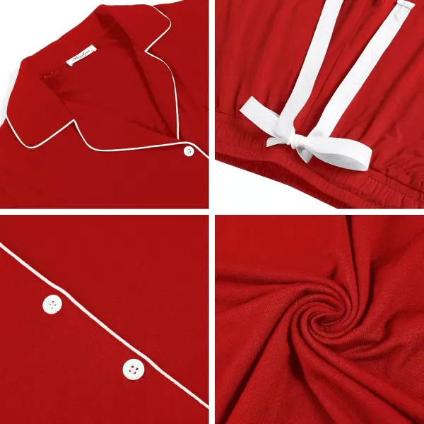 Leikar Womens Button Down Pajama Sets Bride Pajamas Sets Sleepwear Shorts Lounge SetBwine Red