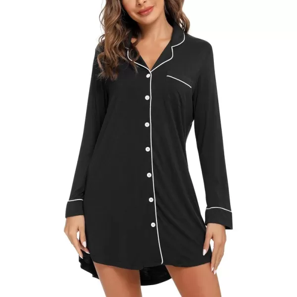 Leikar Maternity Nightgown For Women Nursing Pajamas Long Sleeve SleepshirtLong Sleeveblack