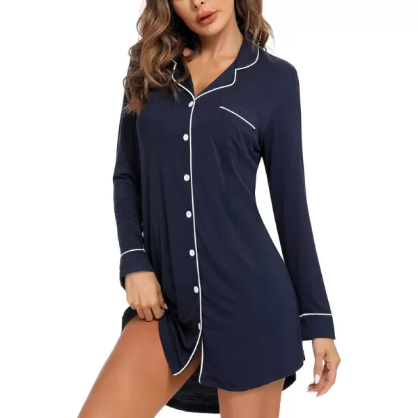 Leikar Maternity Nightgown For Women Nursing Pajamas Long Sleeve SleepshirtLong Sleevenavy Blue