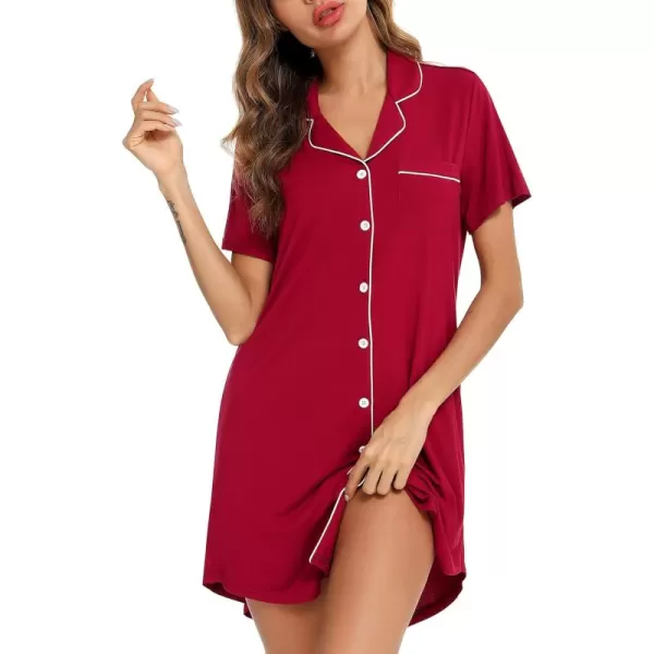 Leikar Maternity Nightgown For Women Nursing Pajamas Long Sleeve SleepshirtShort Sleevewine Red