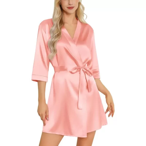 Leikar Silk Summer Robes For Women Floral Kimono Bridesmaid Pajamas Satin Flower BathrobeRose Gold