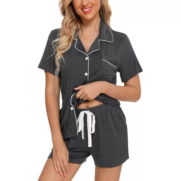 Leikar Womens Button Down Pajama Sets Bride Pajamas Sets Sleepwear Shorts Lounge SetAdim Greywith Shorts Pocket