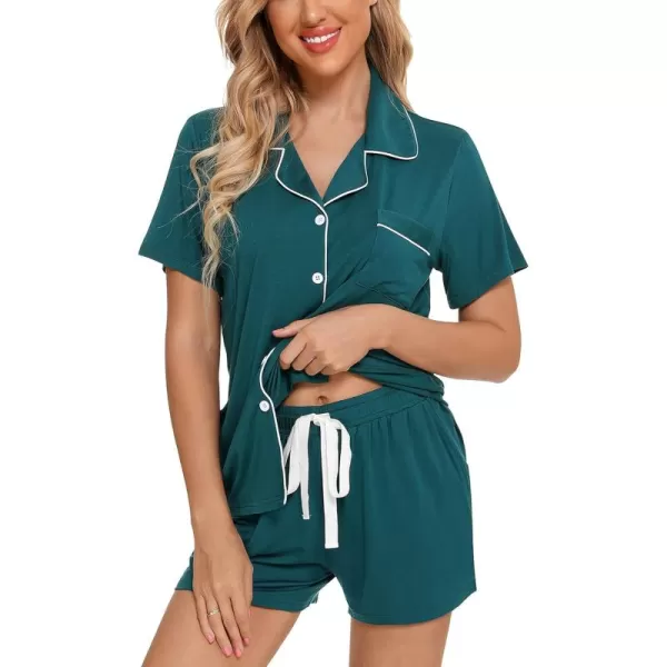 Leikar Womens Button Down Pajama Sets Bride Pajamas Sets Sleepwear Shorts Lounge SetAgreenwith Shorts Pocket