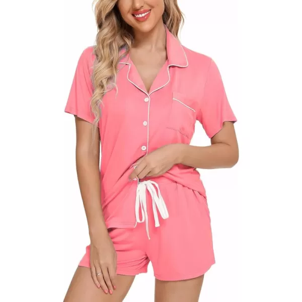 Leikar Womens Button Down Pajama Sets Bride Pajamas Sets Sleepwear Shorts Lounge SetAlight Coralwith Shorts Pocket