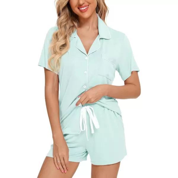 Leikar Womens Button Down Pajama Sets Bride Pajamas Sets Sleepwear Shorts Lounge SetAlight Greenwith Shorts Pocket