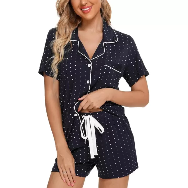 Leikar Womens Button Down Pajama Sets Bride Pajamas Sets Sleepwear Shorts Lounge SetAnavy Blue Dotwith Shorts Pocket