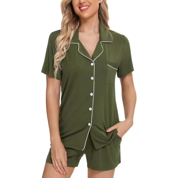 Leikar Womens Button Down Pajama Sets Bride Pajamas Sets Sleepwear Shorts Lounge SetAolive Greenwith Shorts Pocket