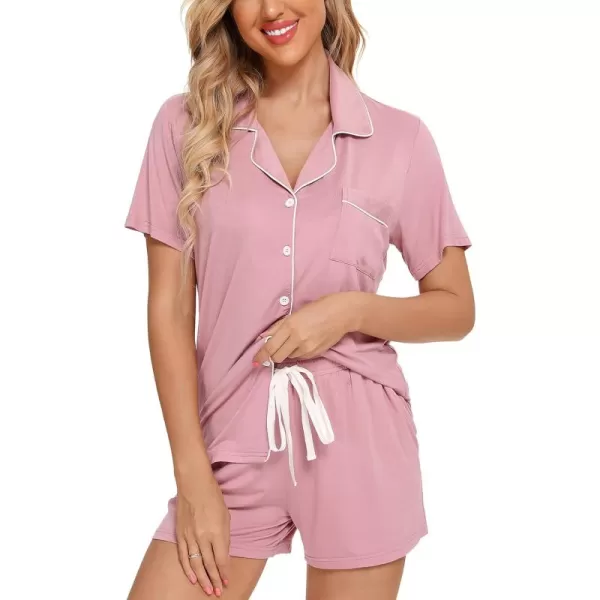 Leikar Womens Button Down Pajama Sets Bride Pajamas Sets Sleepwear Shorts Lounge SetApinkwith Shorts Pocket