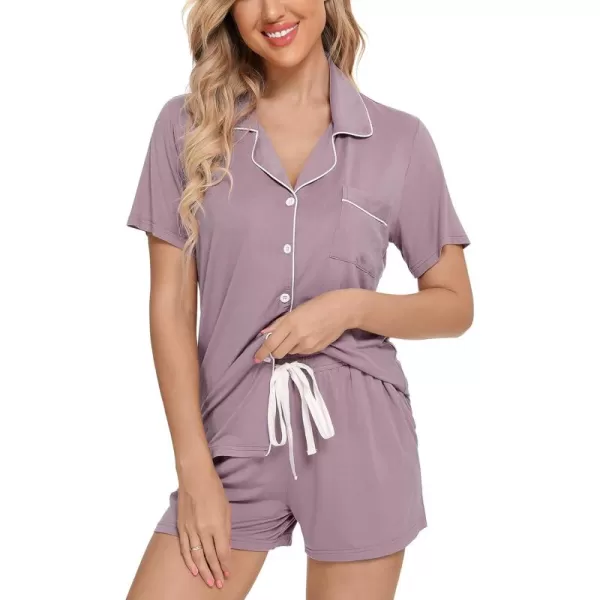 Leikar Womens Button Down Pajama Sets Bride Pajamas Sets Sleepwear Shorts Lounge SetAvioletwith Shorts Pocket