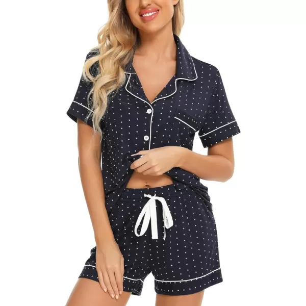 Leikar Womens Button Down Pajama Sets Bride Pajamas Sets Sleepwear Shorts Lounge SetBnavy Blue Dot