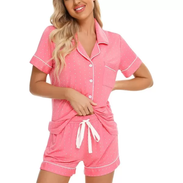 Leikar Womens Button Down Pajama Sets Bride Pajamas Sets Sleepwear Shorts Lounge SetBpink Dot