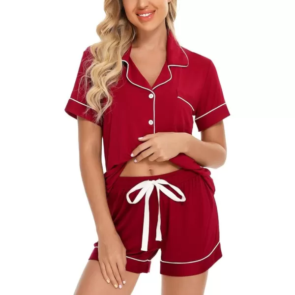 Leikar Womens Button Down Pajama Sets Bride Pajamas Sets Sleepwear Shorts Lounge SetBwine Red