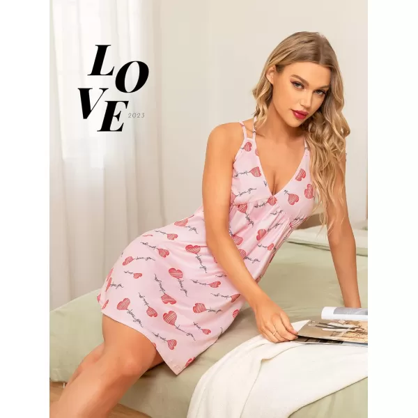 Leikar Sexy Lingerie For Women Cotton Nightgowns V Neck Babydoll Chemise SleepwearPink Heart Print