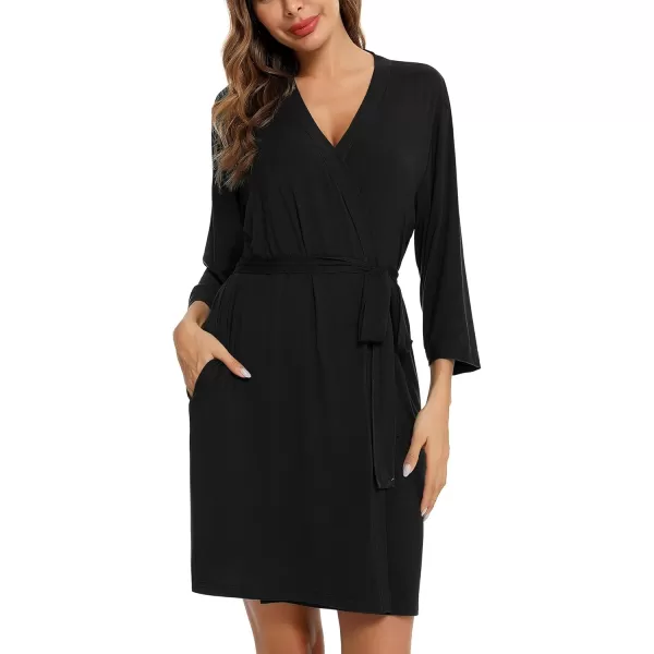 Leikar Short Robes For Women Soft Bathrobe Lightweight Bamboo Kimono Robes Ladies LoungewearBlack