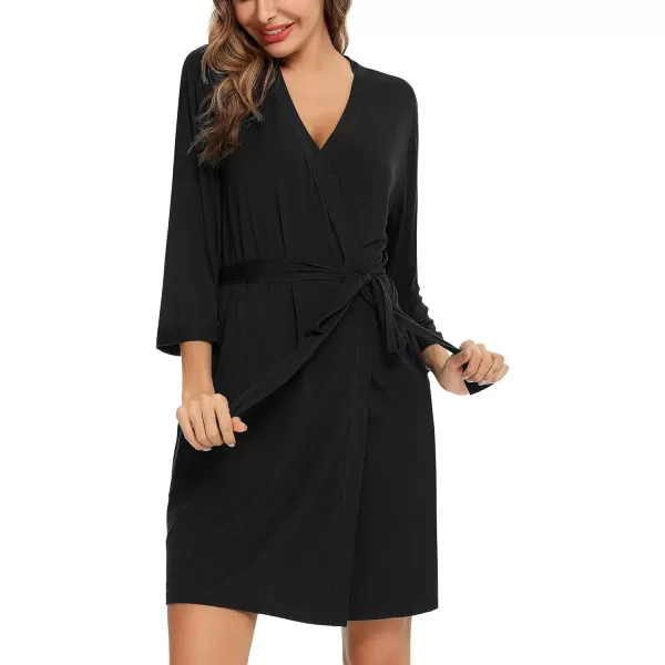 Leikar Short Robes For Women Soft Bathrobe Lightweight Bamboo Kimono Robes Ladies LoungewearBlack