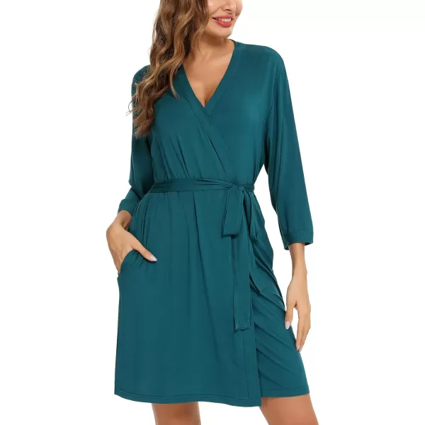 Leikar Short Robes For Women Soft Bathrobe Lightweight Bamboo Kimono Robes Ladies LoungewearGreen