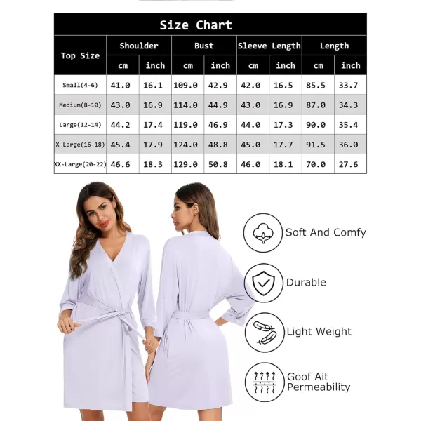 Leikar Short Robes For Women Soft Bathrobe Lightweight Bamboo Kimono Robes Ladies LoungewearLight Purple