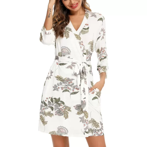 Leikar Short Robes For Women Soft Bathrobe Lightweight Bamboo Kimono Robes Ladies LoungewearMaple Flower