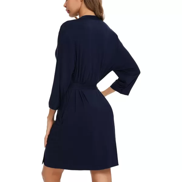Leikar Short Robes For Women Soft Bathrobe Lightweight Bamboo Kimono Robes Ladies LoungewearNavy Blue