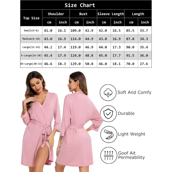Leikar Short Robes For Women Soft Bathrobe Lightweight Bamboo Kimono Robes Ladies LoungewearPink
