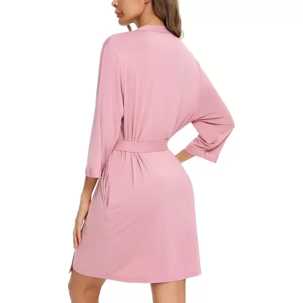 Leikar Short Robes For Women Soft Bathrobe Lightweight Bamboo Kimono Robes Ladies LoungewearPink