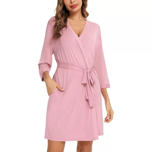 Leikar Short Robes For Women Soft Bathrobe Lightweight Bamboo Kimono Robes Ladies LoungewearPink