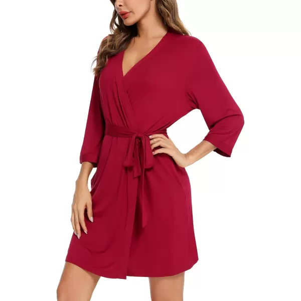 Leikar Short Robes For Women Soft Bathrobe Lightweight Bamboo Kimono Robes Ladies LoungewearWine Red