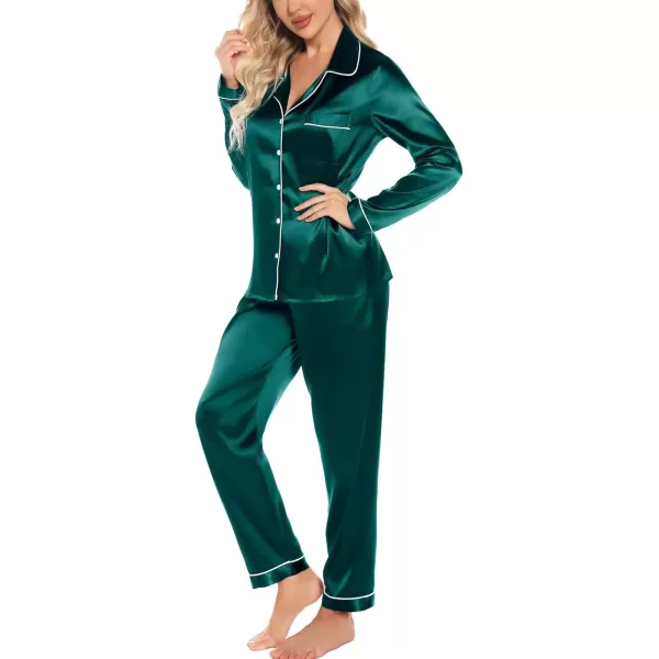 Leikar Silk Pajamas Long Sleeve Pajama Sets For Women Soft Button Down Pajamas Pj SetDark Green