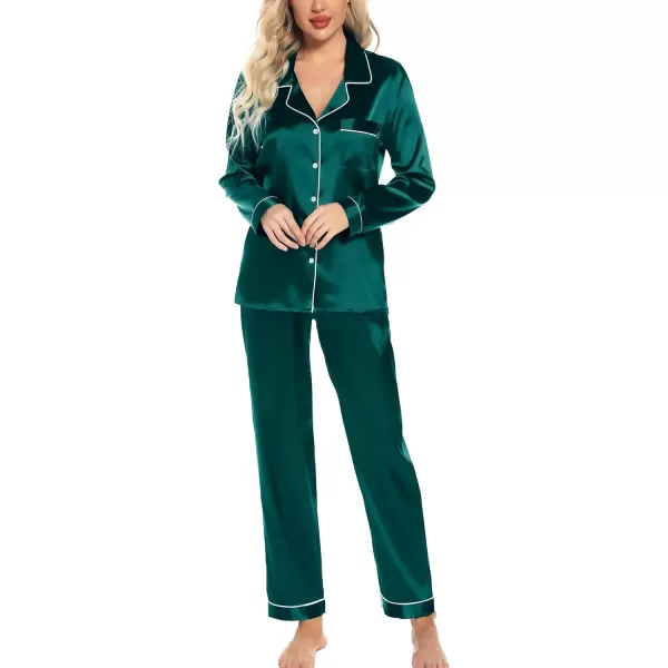 Leikar Silk Pajamas Long Sleeve Pajama Sets For Women Soft Button Down Pajamas Pj SetDark Green