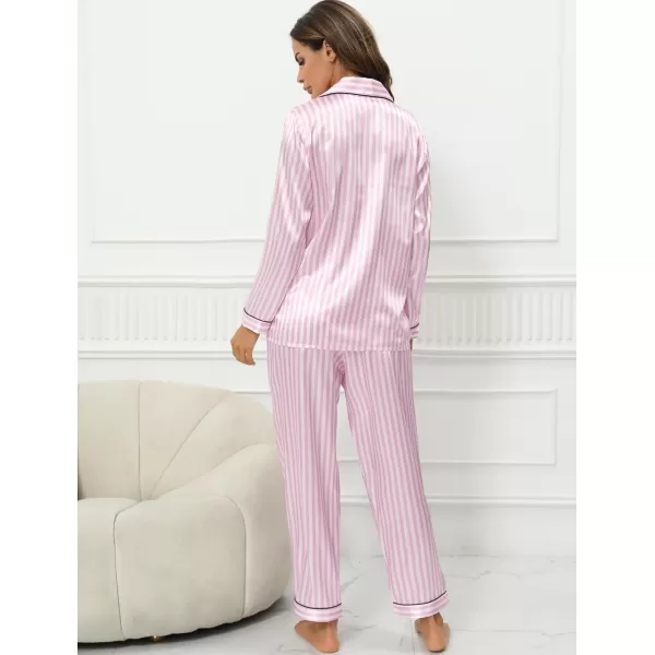 Leikar Silk Pajamas Long Sleeve Pajama Sets For Women Soft Button Down Pajamas Pj SetPink Stripe