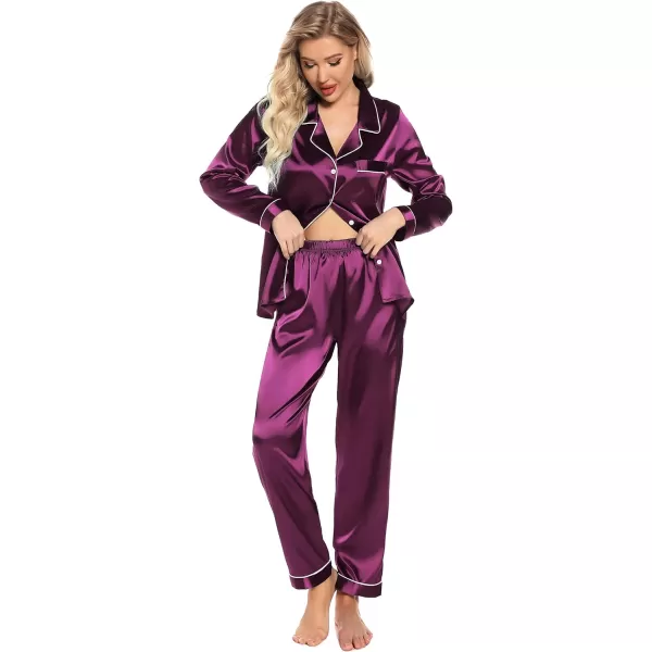 Leikar Silk Pajamas Long Sleeve Pajama Sets For Women Soft Button Down Pajamas Pj SetPurple