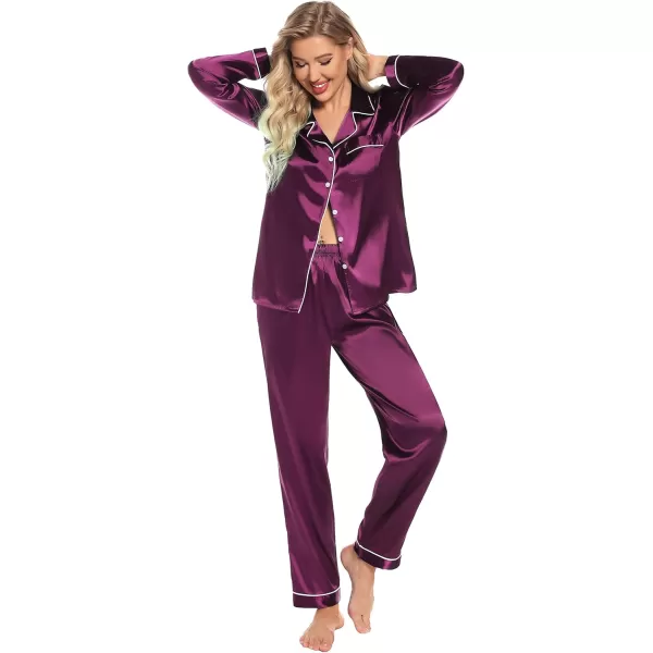 Leikar Silk Pajamas Long Sleeve Pajama Sets For Women Soft Button Down Pajamas Pj SetPurple