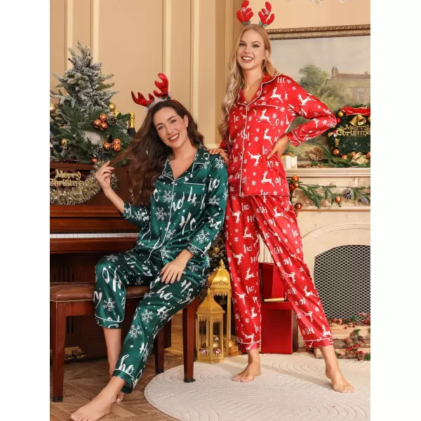 Leikar Silk Pajamas Long Sleeve Pajama Sets For Women Soft Button Down Pajamas Pj SetRed Elk